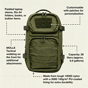 Mochila con Cierre, Grande, para Actividades al Aire Libre, Moderna, Resistente, de Nailon 1000D 420D, Ligera, Resistente al Agua - Product Image 1
