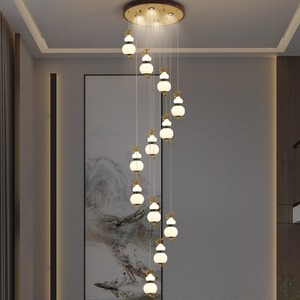 Nouveau lustre en bois massif de style chinois classique à six têtes, lumière de luxe pour escalier, lustre rotatif duplex, luminaires suspendus - Product Image 1