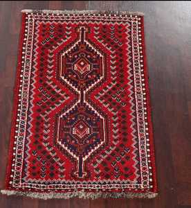 Alfombra Tribal Geométrica Roja Hecha a Mano Alfombra de Lana de 3x4 Pies Diseño Oriental Tradicional Material de Algodón Personalizable - Product Image 2