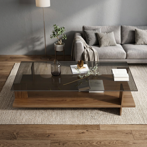 <b>Nordic</b> Style Modern Durable Tempered Glass <b>Coffee</b> <b>Table</b> with Combination Feature and Wood Frame for Living Room Furniture - Product Image 3