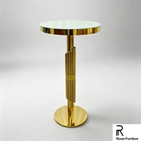 Table de cocktail de luxe en acier inoxydable doré, plateau rond en verre trempé, support tubulaire à plusieurs niveaux pour mariage, banquet, événement, fête
