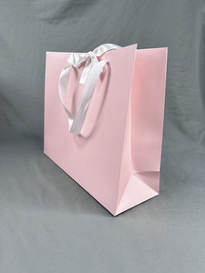Luxury Pink Matte Paper Bags with Satin Bow Handle - Custom White <b>Hot</b> Stamping Logo Gift Bags for Boutiques for Party - Product Image 3