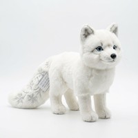 Peluche réaliste de renard arctique blanc avec queue en flocons de neige et yeux bleus pour cadeau de Noël