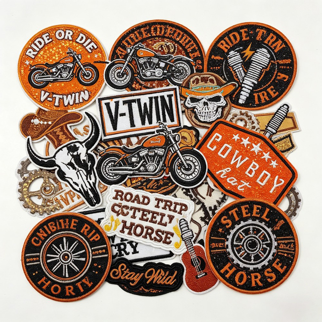 AWELLS Custom Motorcycle Embroidery Patch Set Retro Biker Style Embroidered Badge for Jackets Vests Bags and Caps