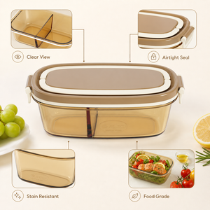 Boîte à lunch <span class=keywords><strong>en</strong></span> verre portable 950 ml, conteneur de stockage alimentaire ovale à double couche avec poignée pour l'école - Product Image 2