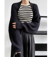 Prix d'usine – Cardigan poncho élégant et luxueux pour femme, en maille lâche de laine et acrylique, coupe courte, tricot épais et ample
