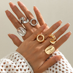 3 unids/set moda geométrica cuadrado redondo hueco anillo conjunto moda anillo regalo conjunto - Product Image 1