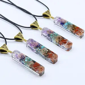 Manufacturer Factory Supply Colorful Stone Necklace Resin Adhesive Wrapped Natural Stone Long Pendant