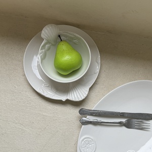 Plato/Tazón de Cerámica Vintage de Segunda <span class=keywords><strong>Mano</strong></span> con Relieve de Conchas Marinas, Apto para Microondas, Forma Irregular - Product Image 3