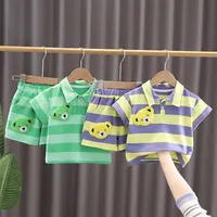 Shorts de manga curta listrado horizontal, roupas de bebê menino 0-6 anos com três tamanhos abertos, terno popular