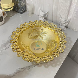 Assiette à fruits en verre transparent acrylique de 13 pouces perles d'or <span class=keywords><strong>assiettes</strong></span> à dîner en plastique écologique pour le dîner de fête de mariage - Product Image 2