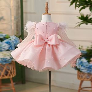 Outong rose perle décorée <span class=keywords><strong>robe</strong></span> de plumes pour les tout-petits filles personnalisé Puffy princesse <span class=keywords><strong>Tulle</strong></span> <span class=keywords><strong>robe</strong></span> pour mariage anniversaire en gros - Product Image 5