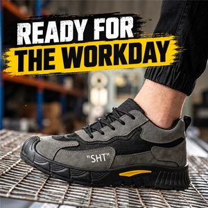 Zapatos de seguridad grises con cordones, antiaplastamiento, ligeros, tipo zapatillas de trabajo - Product Image 1