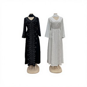 Vente en gros de robes abaya musulmanes pour femmes du Moyen-Orient, manches longues, polyester respirant, avec ceinture en diamant, pour l'hiver, l'automne et le printemps - Product Image 4