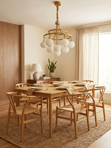 Lustre moderne nordique pour salle à manger, en laiton doré, avec globe en verre blanc, LED, et abat-jour en tissu de luxe, lampe suspendue Magic Bean - Product Image 3
