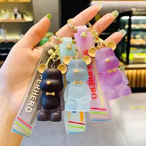 Porte-clés créatif en caoutchouc PVC transparent cristal Violence ours avec pendentif sac à dos Porte-clés mignon petit ours