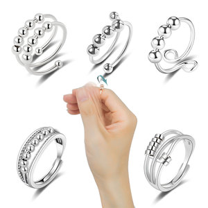 Anillos antiestrés para mujer, paquete de 6, anillos giratorios con cuentas, anillo de acero inoxidable, comercio electrónico transfronterizo - Product Image 3