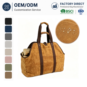 Sac de transport pour bûches en <span class=keywords><strong>toile</strong></span> cirée OEM personnalisé de 16 oz, robuste, imperméable, avec poignées - Product Image 1