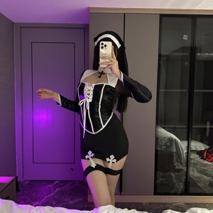 Lencería para Adultos, Disfraz de <span class=keywords><strong>Monja</strong></span>, Top Corto <span class=keywords><strong>con</strong></span> Cuerda Trenzada en el Pecho, Conjunto de Deseo Puro y Apasionado, Cosplay, Juego de Roles - Product Image 5
