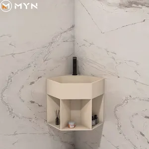 Meiyani New Cream Style Italy Design Wall Hung Mounted Basin Bathroom Solid Surface Artificial Stone Wash Basin Sink