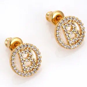 Fashion Jewelry 18K Gold Plated Brass Cz Stone Letter B Stud Earrings For Women 2021