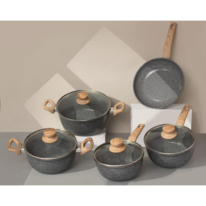Juego de 5 piezas con tapas de vidrio, mangos de madera, apto para horno, diseño moderno para estufas de gas e inducción, juego de utensilios de cocina de cerámica antiadherentes. - Product Image 6