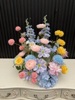 Boule de fleurs de haute qualité de 35 cm, rose, bleu, orange, colorée, arrangement floral pour la décoration de table de mariage