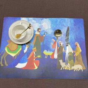 Tapis de table de Noël pour scène de la Nativité religieuse-Mages colorés et conception de la Sainte Famille pour les repas de fête - Product Image 2