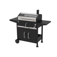 Barbecue fumoir à charbon de bois portable d'extérieur robuste en fer noir thermolaqué, pliable et réglable en hauteur, pour plus de 5 personnes