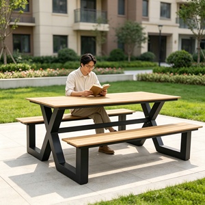 Vendita Diretta dalla Fabbrica <span class=keywords><strong>Tavolo</strong></span> da Picnic Moderno da <span class=keywords><strong>Esterno</strong></span> <span class=keywords><strong>con</strong></span> Panca in Legno di Canfora Panchina da Picnic Commerciale per Patio e Giardino - Product Image 2
