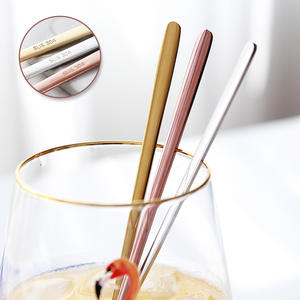 Cuchara para agitar café de acero inoxidable 304 con cabeza cuadrada, mango largo, reutilizable, para postres, color negro sólido - Product Image 1