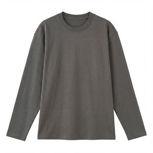 T-shirt tricoté respirant pour homme, col rond, manches longues, coupe ample, 100 % coton 240G, avec logo frontal, vente en gros - Product Image 2