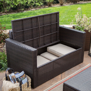 Canapé d'extérieur trois places en rotin <span class=keywords><strong>plastique</strong></span> <span class=keywords><strong>de</strong></span> style européen, imperméable, résistant aux UV, avec rangement, pour balcon, cour et <span class=keywords><strong>jardin</strong></span> - Product Image 2