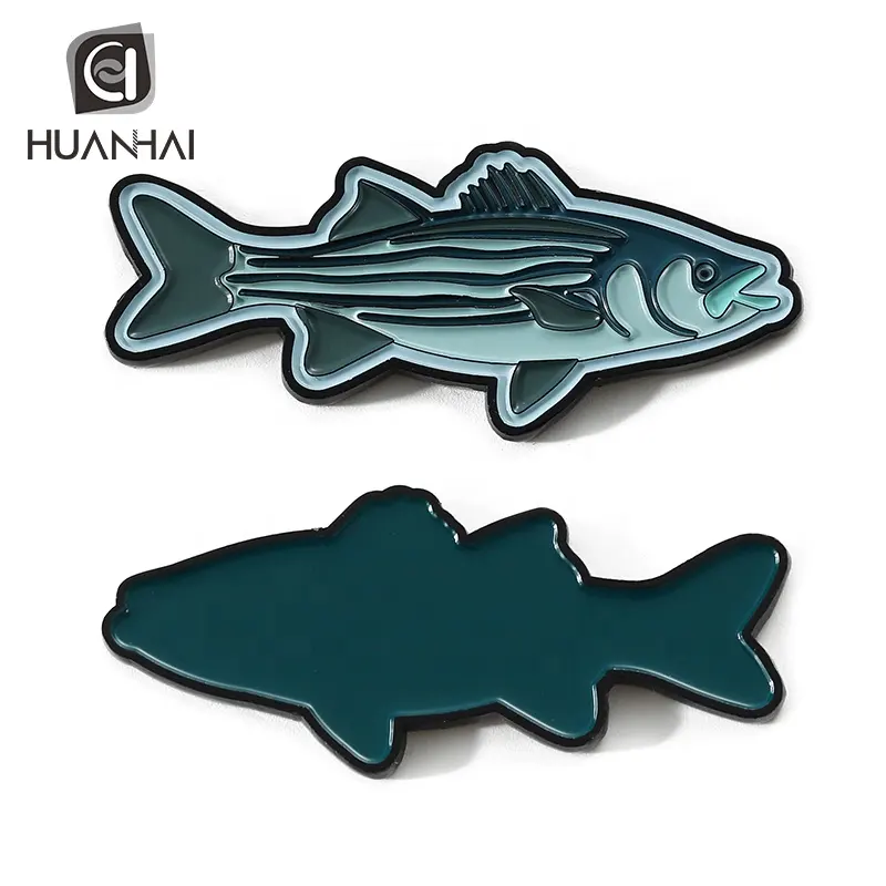 custom matt black embossed logo enamel fish 3d metal model craft gift