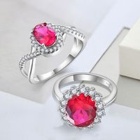 925 Sterling Silber Eleganter Ovaler Ring mit Rotem Saphir & Pinkfarbenem Saphir mit Diamant-Rubin-Einlage für Hochzeiten und Feiern