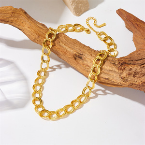 Gold Plated Double Ring Chain Necklace Polished Titanium Steel Fashion Jewelry Gift for Men Women - Product Image 3