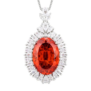 Elegant Smooth Eco-friendly <b>Copper</b> Jewelry 18*25mm Bezel Setting Oval Cut Colorful Zircon Pendant Necklace for Women Casual Wear - Product Image 1