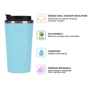 环保不锈钢16盎司旅行咖啡杯新款双壁真空绝缘带盖不倒翁杯 - Product Image 1