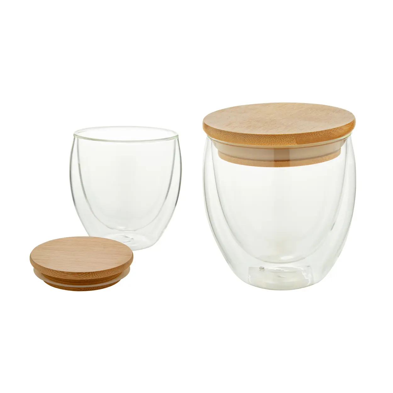 Commercio all'ingrosso 350Ml chiaro borosilicato tè tazza di caffè Espresso tazza di vetro doppia parete con coperchio di bambù