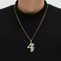 BESDZ0269 Collier tendance en laiton et zircon pour homme, style hip-hop européen et américain, pendentif lettre et chiffre 4PF en alliage de cuivre, idéal pour la danse urbaine