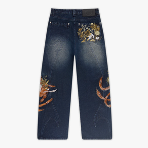 Pantalones Vaqueros de Mezclilla Anchos de Primavera/Invierno para Hombre, Tallas Grandes, Transpirables, Lavados, con Bordado de Dragón Vintage, Diseño Personalizado, ODM - Product Image 2