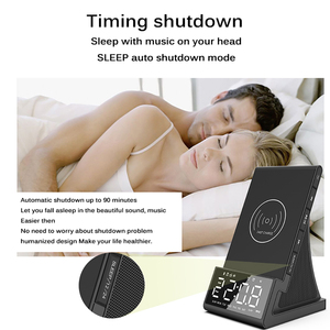 Support multifonction pour <span class=keywords><strong>smartphone</strong></span>, <span class=keywords><strong>chargeur</strong></span> sans fil, <span class=keywords><strong>radio</strong></span> FM, affichage de la date, <span class=keywords><strong>réveil</strong></span>, télécommande, haut-parleur Bluetooth - Product Image 4