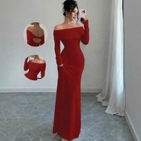 Robe longue de soirée élégante à épaules dénudées, dos croisé, taille ajustée, idéale pour les invitées de mariage