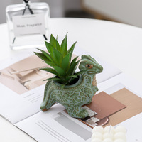 Pot de fleurs moderne en céramique émaillée ornement mignon créatif personnalisé petit animal triangle tyrannosaure rex dinosaure bronze