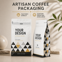 Sachet de café à design moderne, personnalisé et imprimé, pour l'emballage en gros des grains de café, 12oz 340g, pochette verticale avec fermeture éclair à languette de tirage