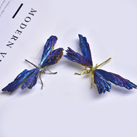 Cristal naturel galvanisé tourmaline noire libellule bleu plume alliage papillon décoration de vacances