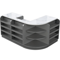 Comptoir de caisse de supermarché en bois, comptoirs de caisse personnalisés avec design en marbre, bureau de caisse avec étagères