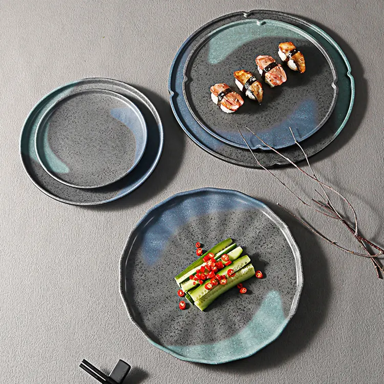 High Quality Unbreakable Hot Pot Black Melamine Dinner Plate Luxury Round Serving Plates For Restaurant