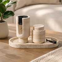 Ensemble de brûleurs d'arômes et porte-bougies en travertin fait main, pierre naturelle, décoration de spa à domicile, collection cadeau