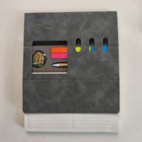 Ensemble de papeterie pliable en PU rigide 22,5*29 cm avec bloc-notes, notes adhésives, pinces à papier, papier kraft, stylo et support pour téléphone portable – Vente en gros